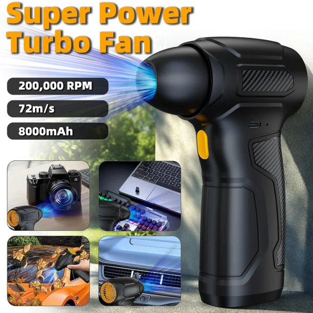 Powerful Handheld Fan, 200000RPM Turbo Jet Fan Mini Portable Blower for Outdoor Camping Cleaning Computer Dust, Strong Airflow R