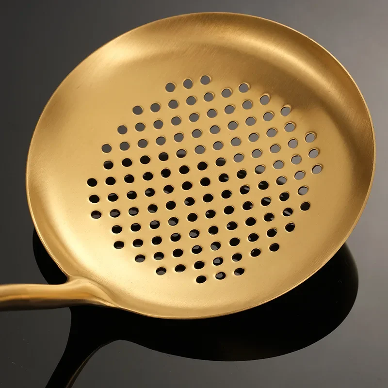 Juego de utensilios de cocina dorados con cabeza de silicona, mango de  acero inoxidable, cucharón, espumadera, espátula, cuchara para servir,  herramienta de cocina zhangmengya LED