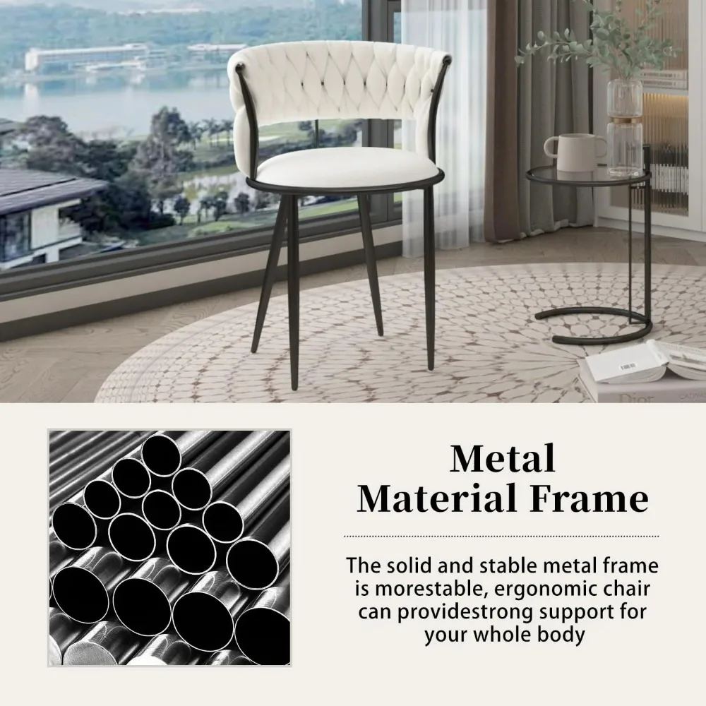 Velvet Dining Chairs Set of 2, Modern Upholstered Woven Dining Chairs with Curved Backrest,  Dining Room Accent Chairs 2