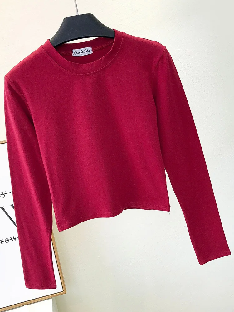 Sexy Black Cotton Women's Clothing O-Neck Long Sleeve Navel Autumn Base Women's Clothing Fashion Casual Ropa Mujer 3