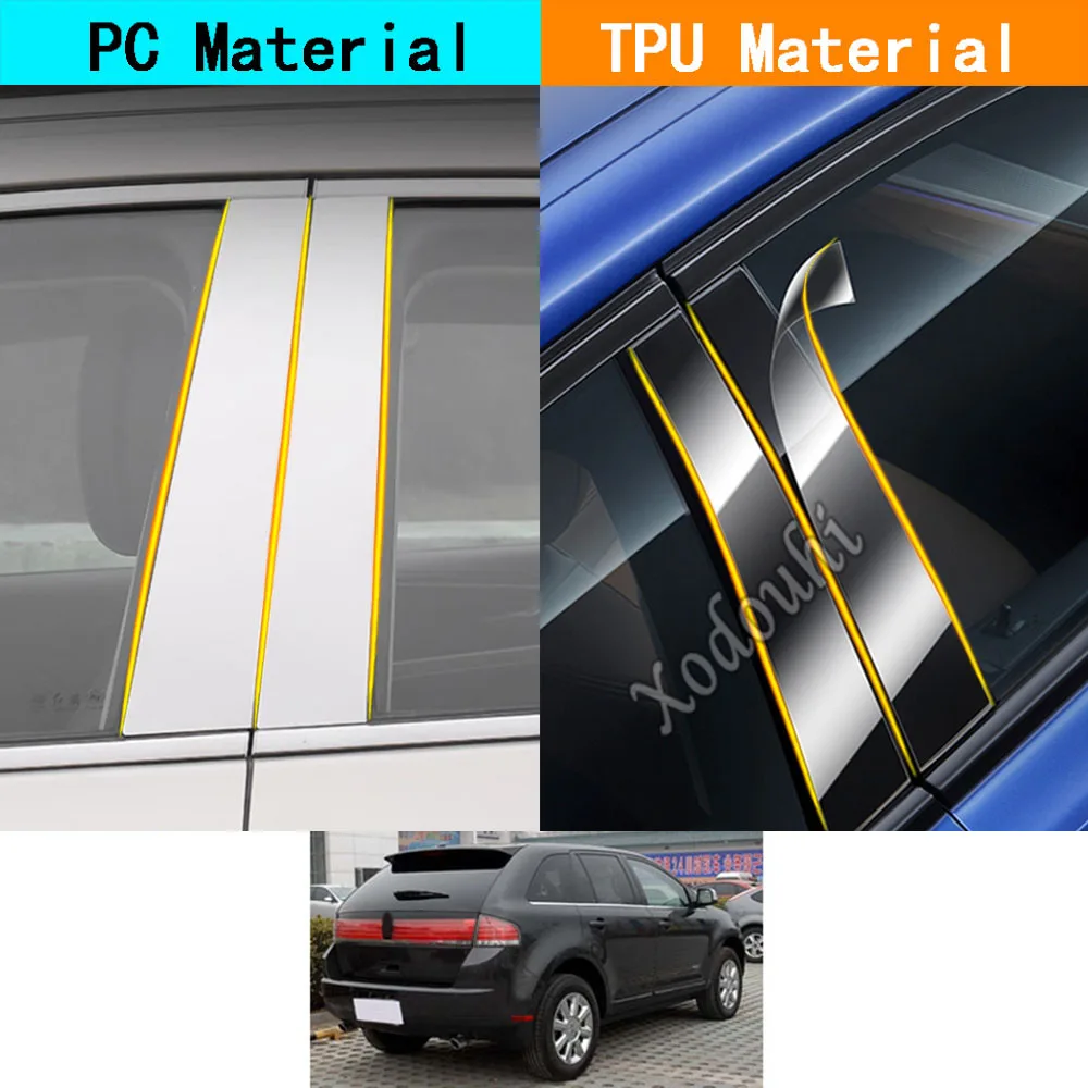 

Car TPU/Glossy Mirror Pillar Post Cover Door Trim Window Carbon Fiber Molding Sticker Plate 8pcs For Lincoln MKX 2009-2014