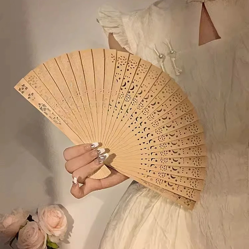 Vintage Silk Folding Hand Fan Bamboo Antique Custom Fan Chinese Style Female Dance Prop Portable Engraved Hand Held Decor folding fan hand fan silk fans