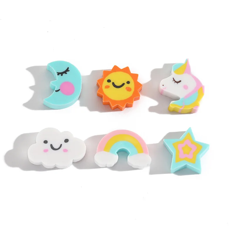 10Pcs/Lot Kawaii Unicorn Rainbow Eraser Cute Cartoon Cloud Star Moon Sun Pencil Rubber Erasers for Kids School Office Stationery pencil eraser