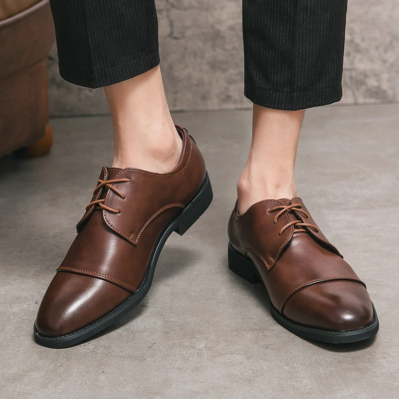 

Spring British Style High Quality Elegant Men Leather Social Casual Shoes Men Office Career Business Formal Pointed Oxfords Shoe