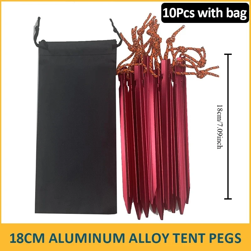 10pcs Aluminum Alloy Tent Pegs Camping Ground Nails With Storage Bag For Outdoor Enthusiasts Camping Tent Accessories