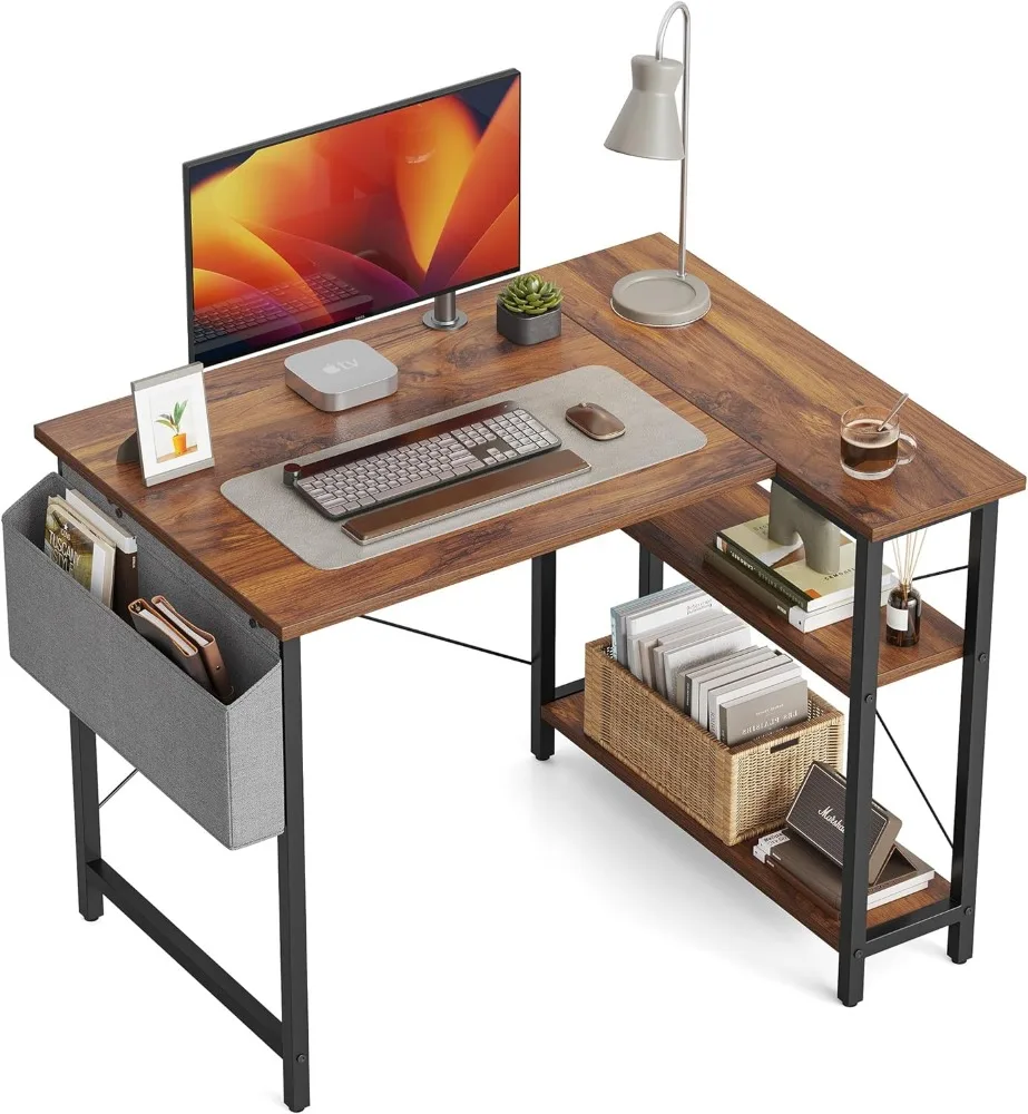 CubiCubi 40 Inch Small L Shaped Computer Desk with Storage Shelves Home Office Corner Desk Study Writing Table