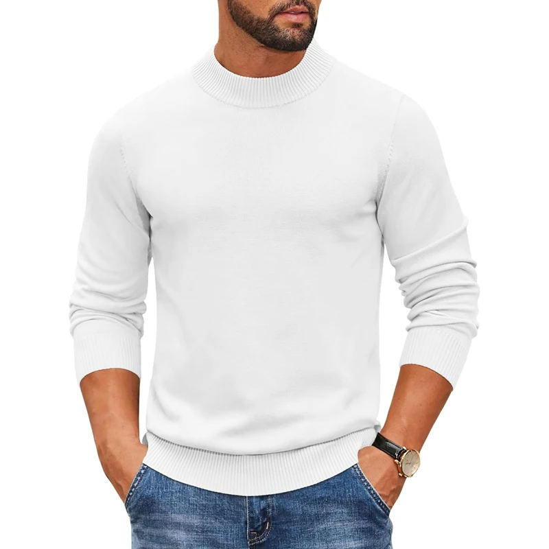 Men's Mock Turtleneck Ribbed Knit Pullover Sweater Casual Heavyweight Slim Fit Dress Sweater Warm Jumper Thermal Streetwear