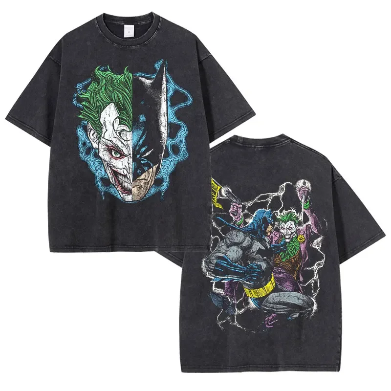 Batmans T-shirt S-SpiderMans Vintage Washed T Shirt Clown The Joker Short Sleeve DTG Printing Anime Marvels Tshirt Tops Tees Men