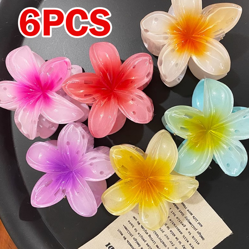 6PCS Hawaiian Gradient Hair Clips Flower Hair Claws Small Size Fashion Headwear Hairpin Crab Barrette Hair Accessories For Women