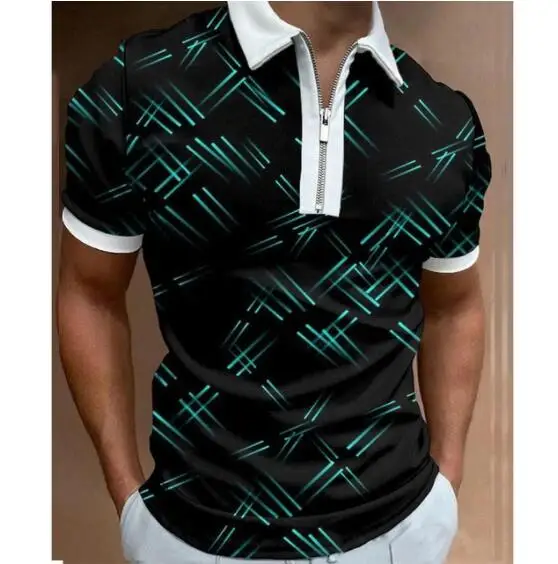 

2023 Summer Men's Clothing Polo Shirts Casual Turn-Down Collar Zipper Golf Travel Print Short Sleeve Tee Shirt Men Polo Tops