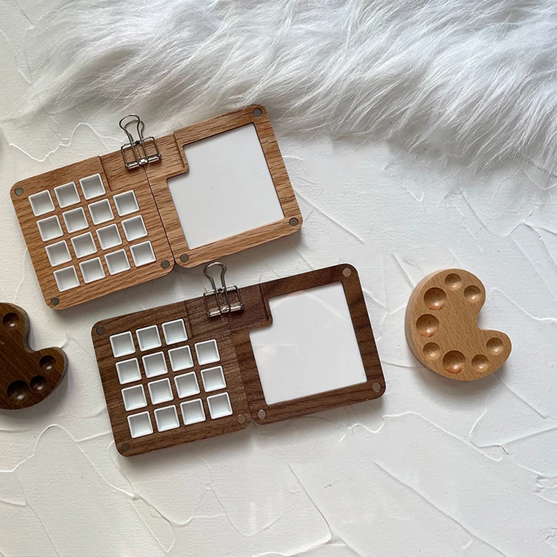 Empty Wooden Watercolor Palette Ins Style Travel Portable Mini Watercolor Acrylic Paint Box Square Tray Box Art Painting Supplies paint tray color palette watercolor palette