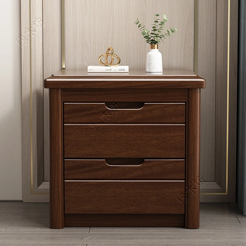 

Solid wood nightstand, walnut simple modern locker, mini lightweight deluxe bedroom drawer, nightstand