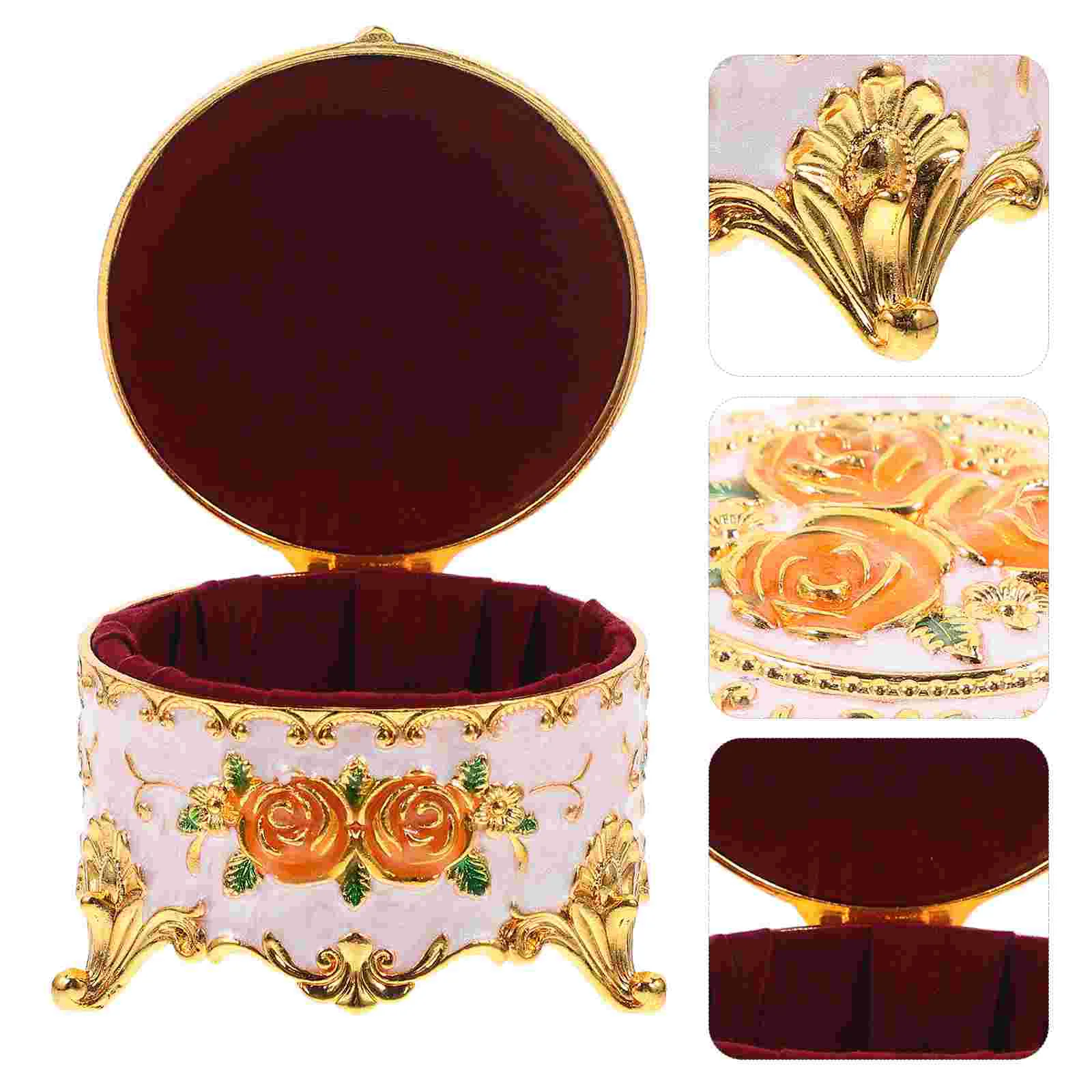 

Alloy Jewelry Organizer Relief Rose Pattern Trinket Box Vintage Style Jewelry Box