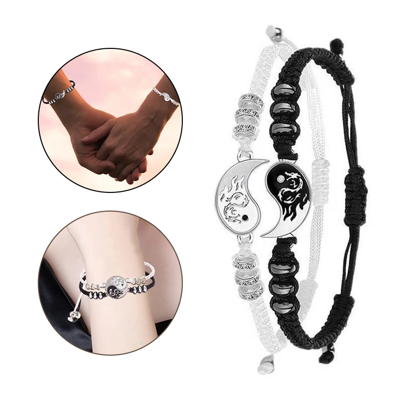 

2Pcs/set Dragon Tai Chi Braided Bracelet for Women Men Best Friends Adjustable Yin Yang Bracelets Fashion Couple Jewelry