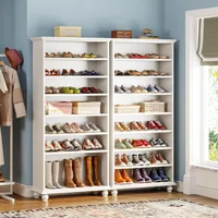 9-Tier Shoe Storage Cabinet with LED Lighting, 30 Pairs Narrow Tall Freestanding Shoe Cabinet, White Wood Shoe Organizer 2