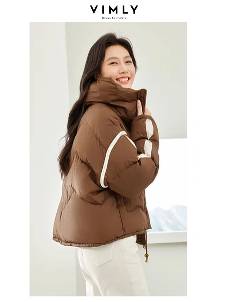 Vimly Contrast Spliced Cropped Down Coat Women 2023 Stand Collar Thick Warm Winter Women's Puffer Jacket Female Outerwear 50652