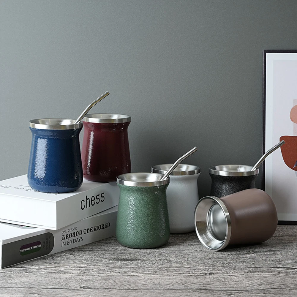 8OZ Stainless Steel Yerba Mate Mug Mini Argentine Cup with Straw Spoon 8oz-stainless-steel-yerba-mate-mug-mini-argentine-cup-with-straw-spoon