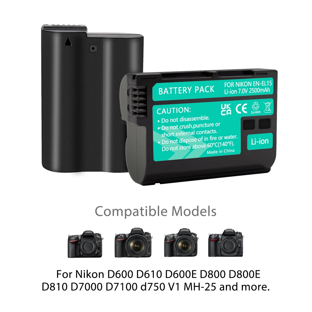 Bateria e Carregador Duplo Usb para Nikon En-el15 El15 En-el15a en El15a El15a D850 D810 D810a D750 D500 D7500 D7200 D7100 - Image 5
