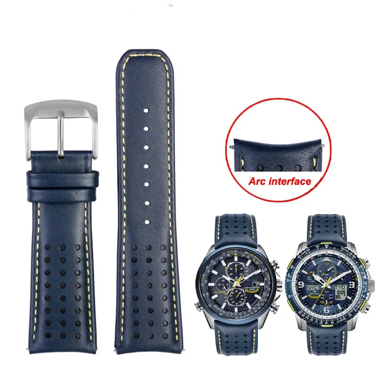 Blue Genuine Leather Watchband Strap with Buckle