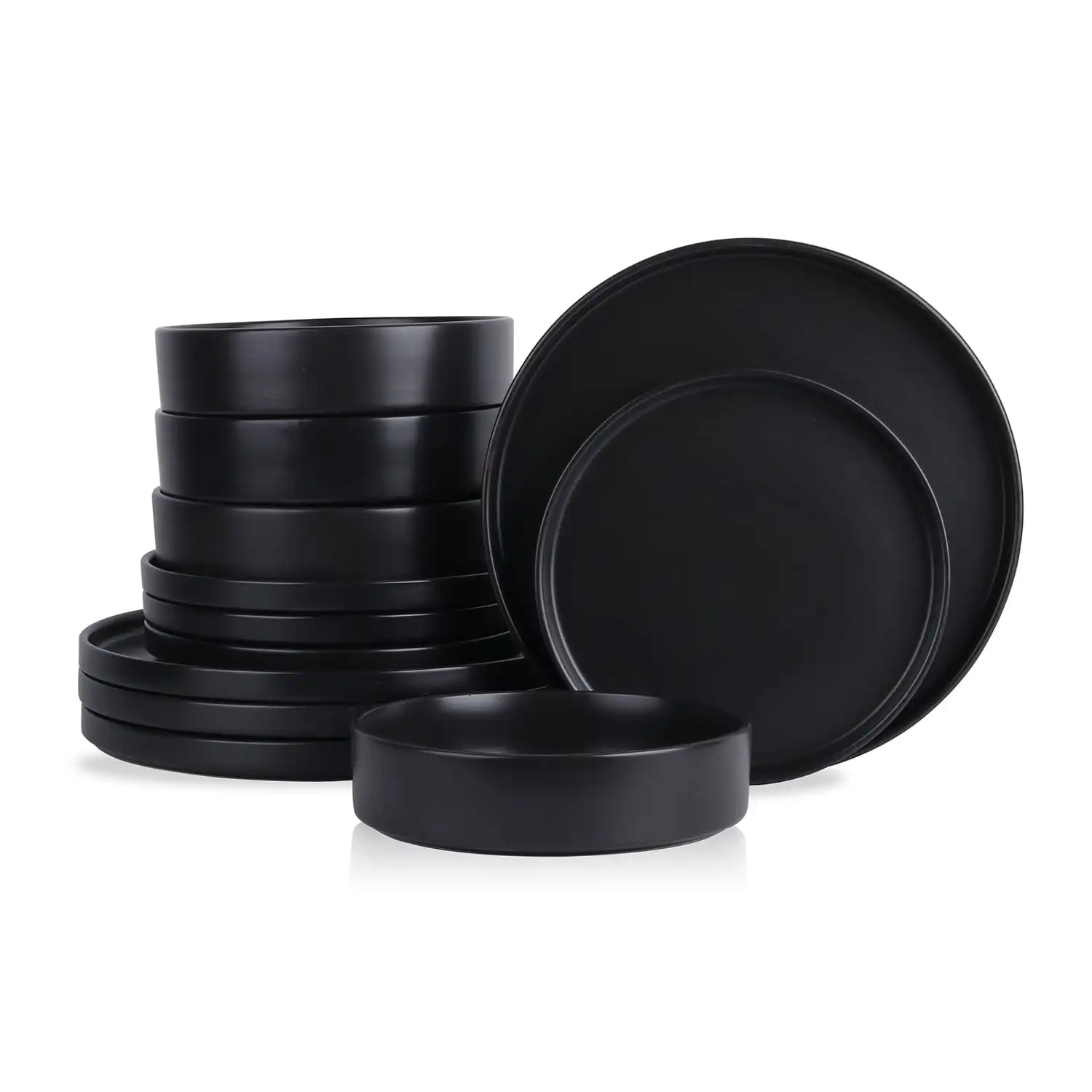 

Stone Lain Cecile Stoneware 12-Piece Round Dinnerware Set, Black