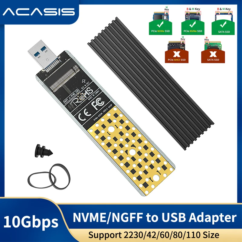 ACASIS M2 SSD Case NVME Enclosure M.2 to USB 3.1 SSD Adapter NVME PCIE SATA M/B Key 2230/2242/2260/2280 22110 Size Dual Protocol