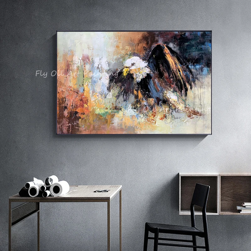 

100% Handmade abstract eagle animal face thick knife top Oil Painting Modern Picture for Living Room Decoration Gift