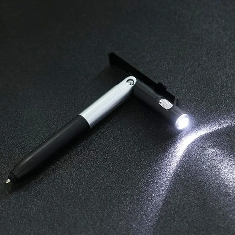 Ballpoint Pen with LED Light Multifunction Folding Stand for Phone Holder Night Reading Stationery Pen for Office School Student