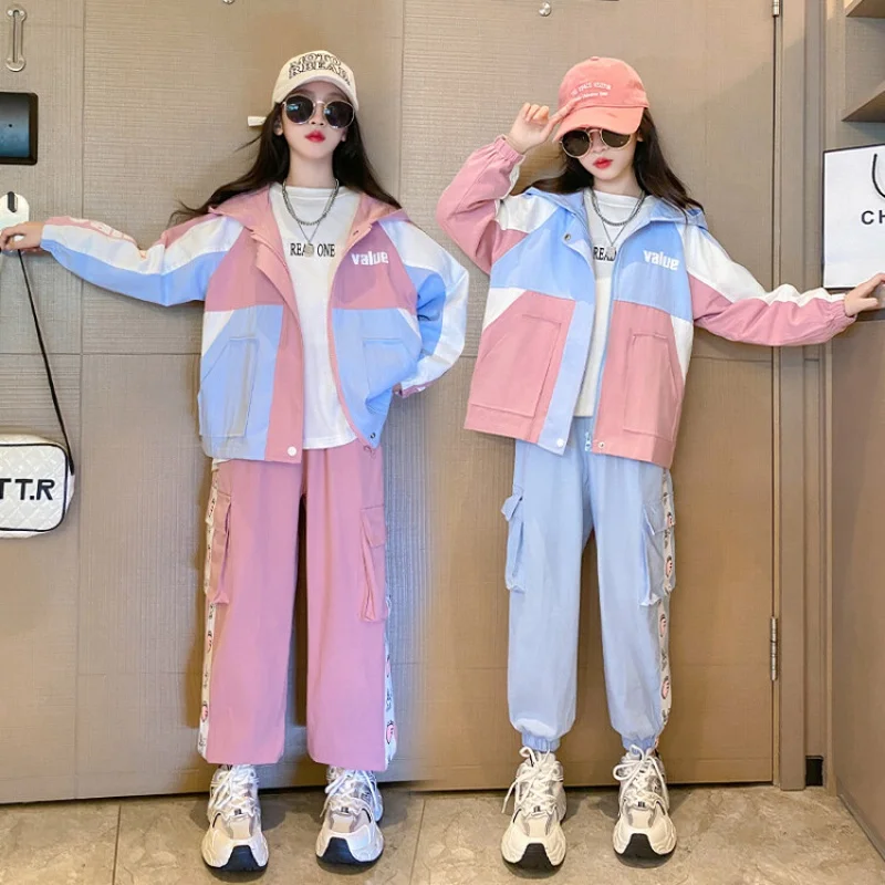 

Girls Spring and Autumn Clothing Coat Pants 2 Piece Set 2023 New Korean Style 4-16 Years Old Children Casual Outdoor Clothing