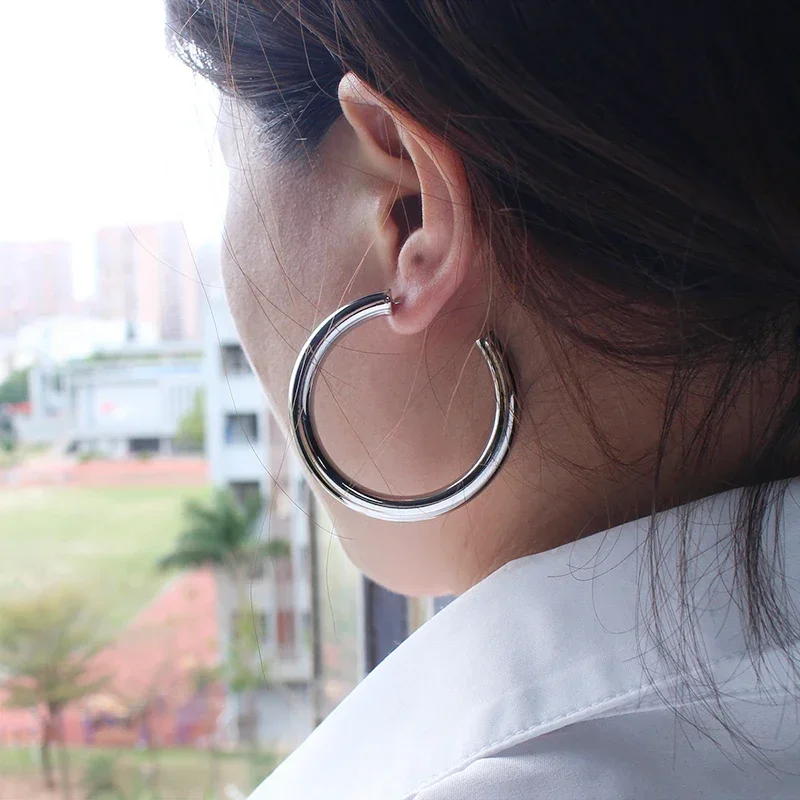 Fashion 50mm Big Hoop Earrings Lightweight Hollow Thick Surgical