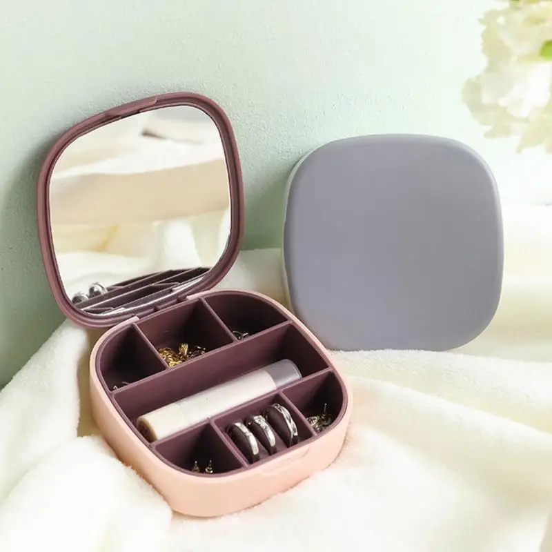 

Portable Jewelry Box Lipstick Earring Ring Organizer Display Travel Makeup Mirror Case Boxes Jewelry Storage Box10*10*3cm