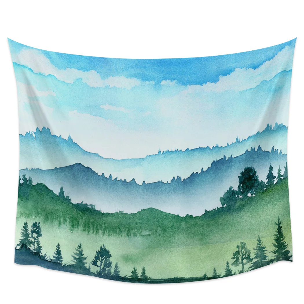 Verde Bosco Paesaggio Acquerello Arazzo Sfondo Rivestimento Murale Decorazione Della Casa Coperta Camera Da Letto Arazzi Appesi A Parete