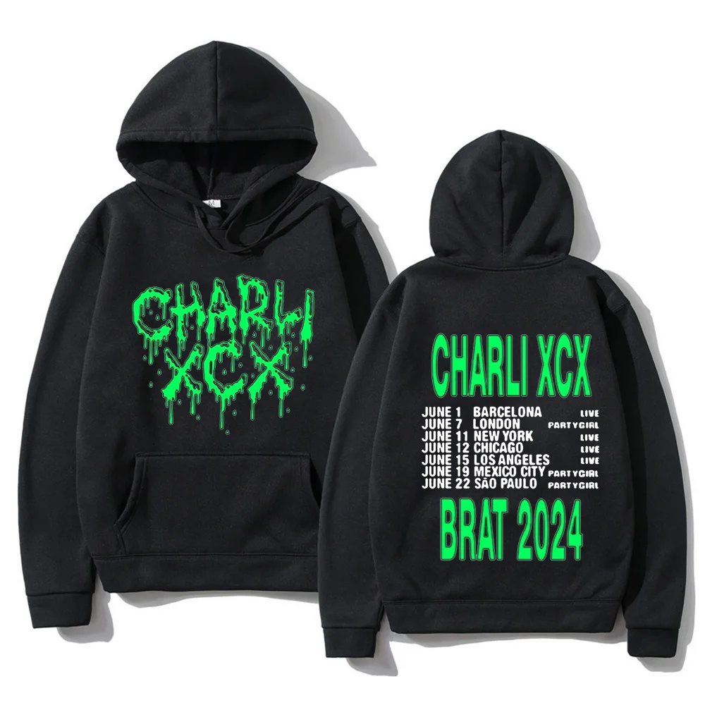 Charli Xcx Brat 2024 후드티 남녀공용, 후드 스웻셔츠, 캐주얼 긴팔, 하라주쿠 그래픽 풀오버, 후드 남성 상의