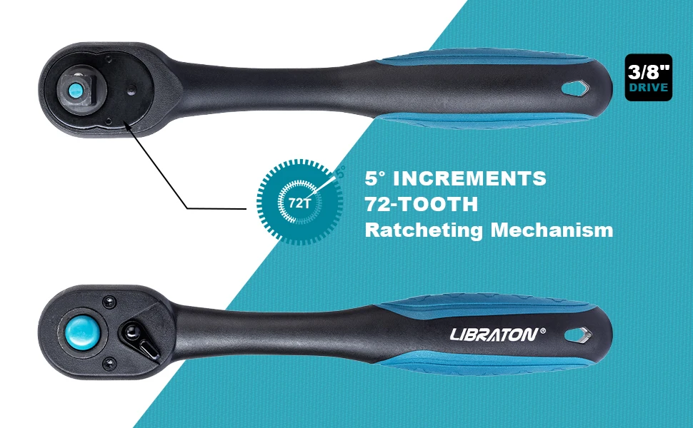 Description Picture 3 of itemLIBRATON 3/8 Inch Ratchet Set, Ratchet Handle with Teardrop Head, Comfort Grip, Quick-Release Ratchet Set, Reversible Design