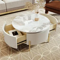 31.5 Modern Round Coffee Table with 2 Large Drawers Storage Accent, Off White 1