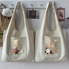 

Women Fashion New Commuter Bag Shoulder Bag Letter Initial Name Pattern Print Beige Canvas Tote Bag Shopping Student Tote Bag