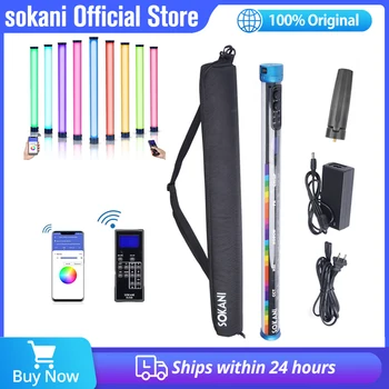 Sokani RGB 바이 컬러 LED 비디오 라이트 지팡이 스틱, 풀 컬러 디밍 2800, K-10000K 충전식 배터리, 앱 제어, X25