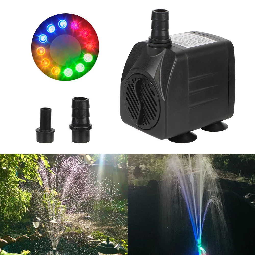 Water Pump with 12 LED Light for Garden Aquarium Fish Tank Bird Bath Fountain