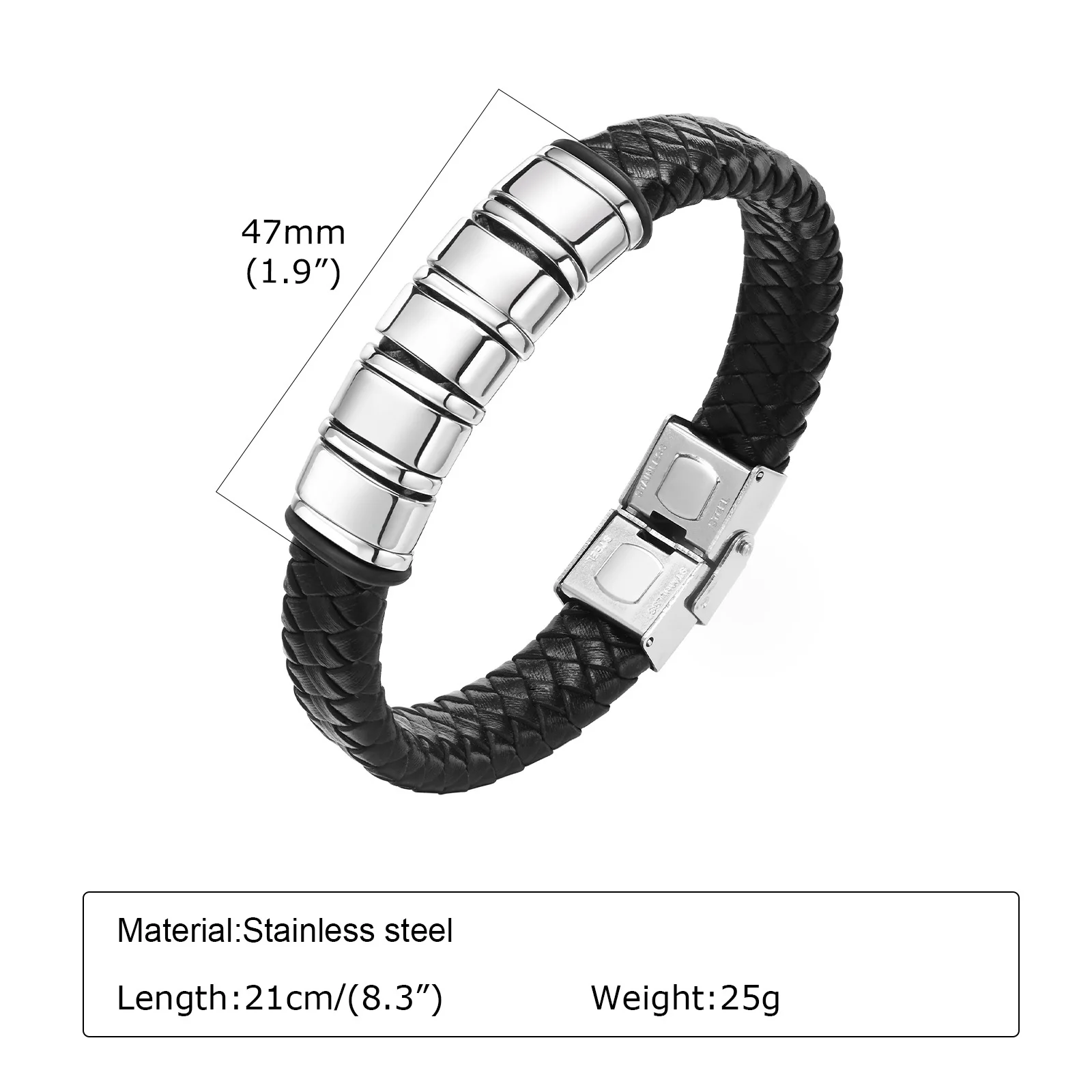 Beaded Braided Bracelets For Men Leather Stainless Steel Black Silver Color Personalized Bangle Name Family Member Gift leather bracelet,charm bracelet,beaded bracelet