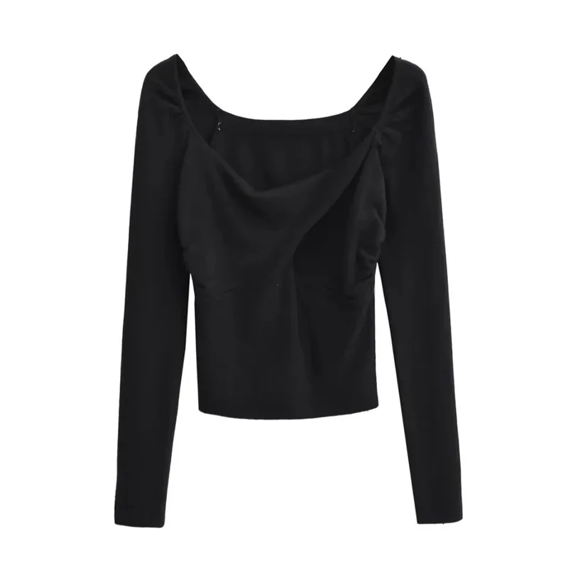 

DEARIRIS Women's Long Sleeve Short Top Sweater Chest Knot Sexy Knit Pullover Jumper Crop Tops Solid Color