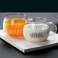 1pc Creative Glass Coffee Tea Cup 350ml Letter Printed Mug Drinks Dessert Breakfast Milk Cup Glass Mugs Handle Drinkware
