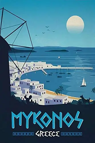 

Retro Vintage Metal Tin Sign Mykonos Greece Home Kitchen Bar Restaurant Wall Decor Sign 12X8Inch