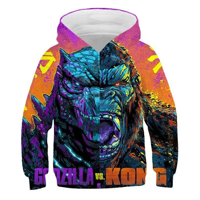 Godzilla Vs. King Kong Autumn Children's T-shirt Boys Clothes 3D Digital Printing Children Clothing Long-sleeved Hoodie Kids Top 1