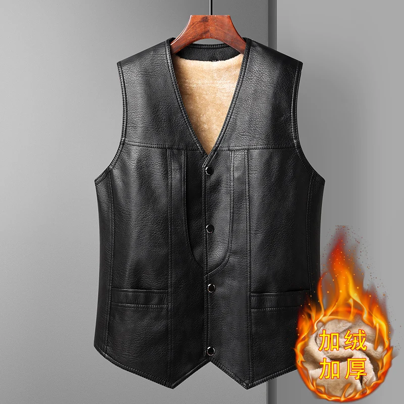 Men's Trendy Winter Coat Jacket Plus Velvet Thick Leather Jacket Fashion Warm Cotton Coat