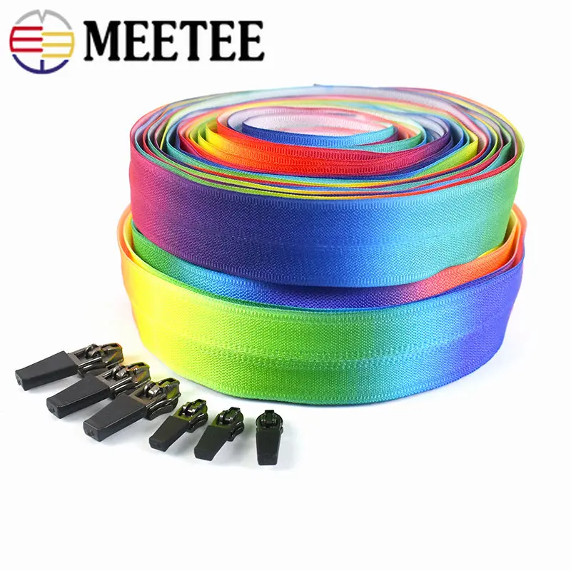 

2/5/10M 3# 5# Rainbow Nylon Zippers Color Invisible Zipper Tape with Zip Puller Slider for Clothes Reverse Zips Sewing Accessory