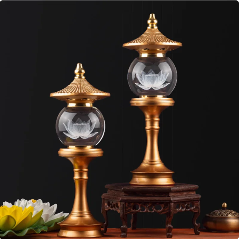 Buddha Offering Lamp, Household Lotus LED Crystal Lamp, Prayer, Buddhist Decorative Accessories, Colorful Color Change, Plug-in