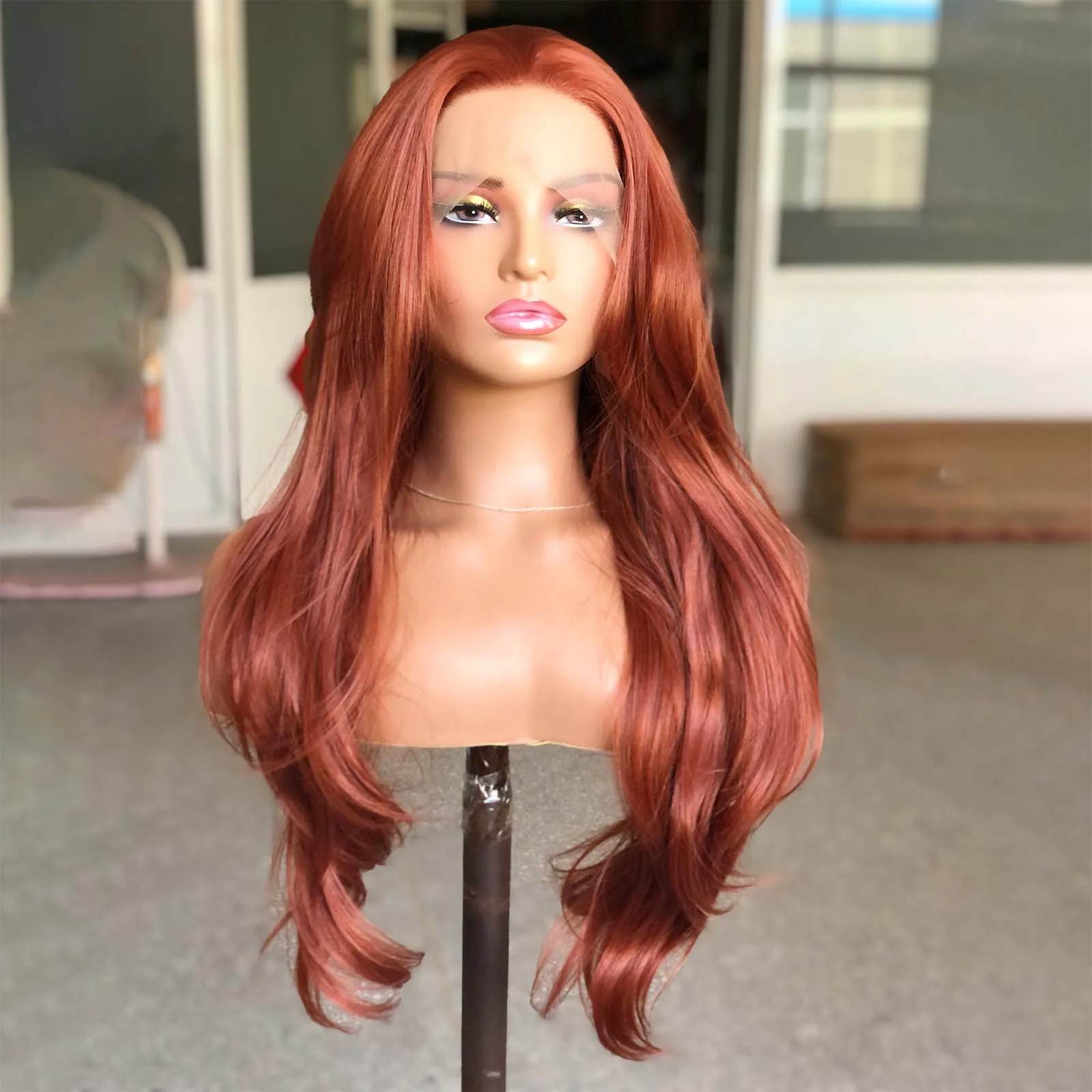 Copper Red Wig Natural Wavy Lace Synthetic Hair Lace Front Wig Long Reddish Brown Colored Frontal Wigs For Women Party synthetic wig