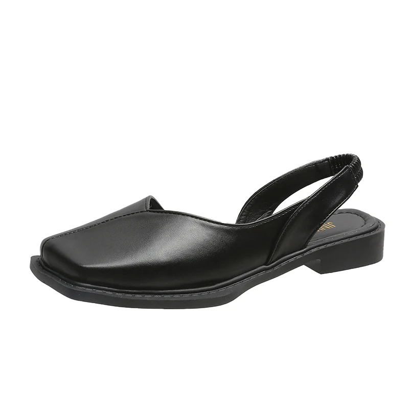 Summer Elegant Ladies Sandals Fashion Elastic Band Flat Heel Shallow Party Shoes Square Heel 35-40 Square Toe