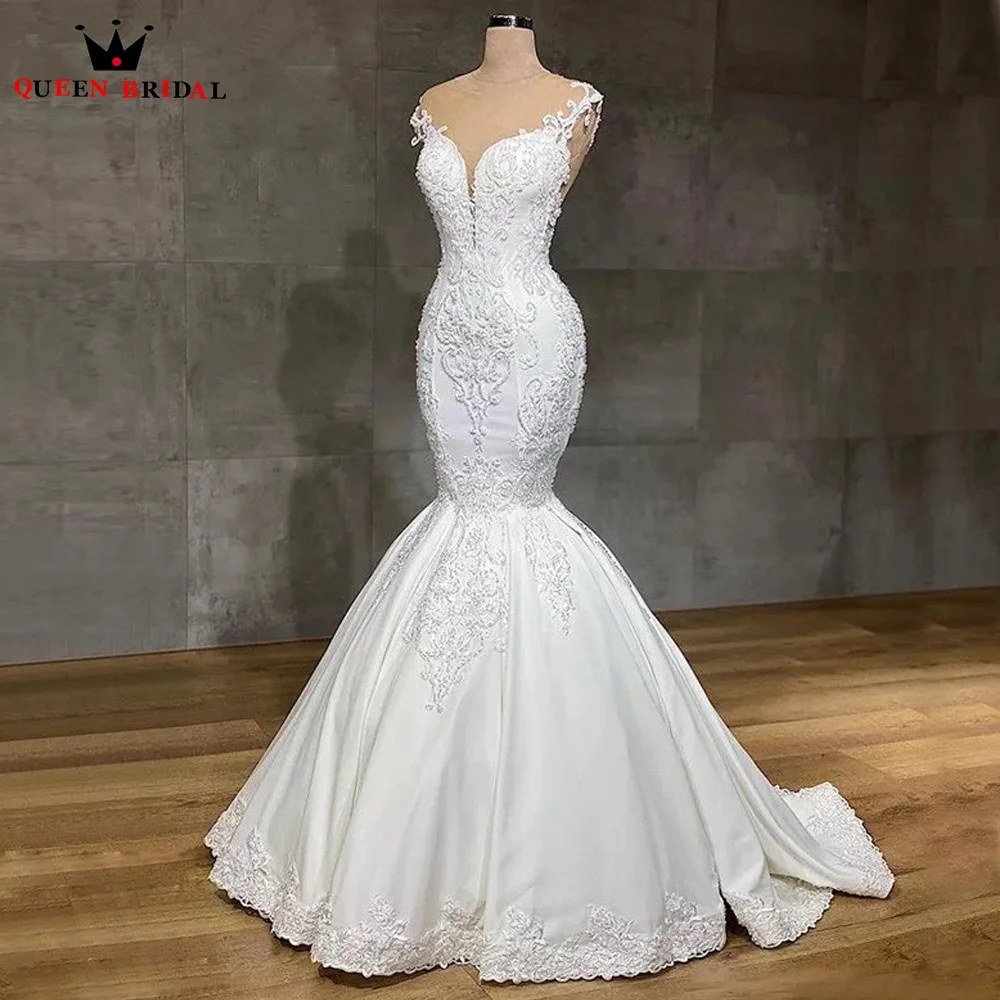 

Sexy Mermaid Weddding Dresse Satin Lace Beaded Pearls Appliques 2023 New Design Elegant Bridal Gowns SD84