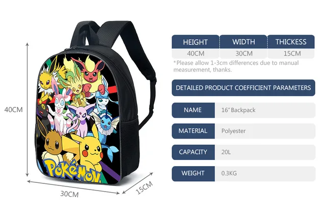 Pokémon pikachu 3pcs mochila escolar caja de almuerzo OEM