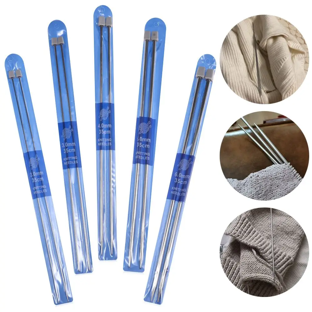 Description Picture 2 of item2Pcs/set 25cm/35cm Straight Knitting Needles Stainless Steel Crochet Hook DIY Sweater Weave Knitting Tools Size 2-5mm